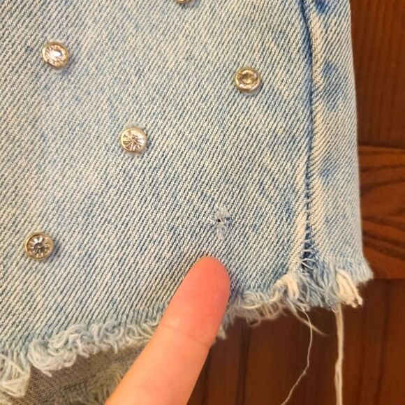 Vintage 90s Levis Jean Shorts Made in USA Light Wash Embellished Furst of a Kind - Picture 4 of 11